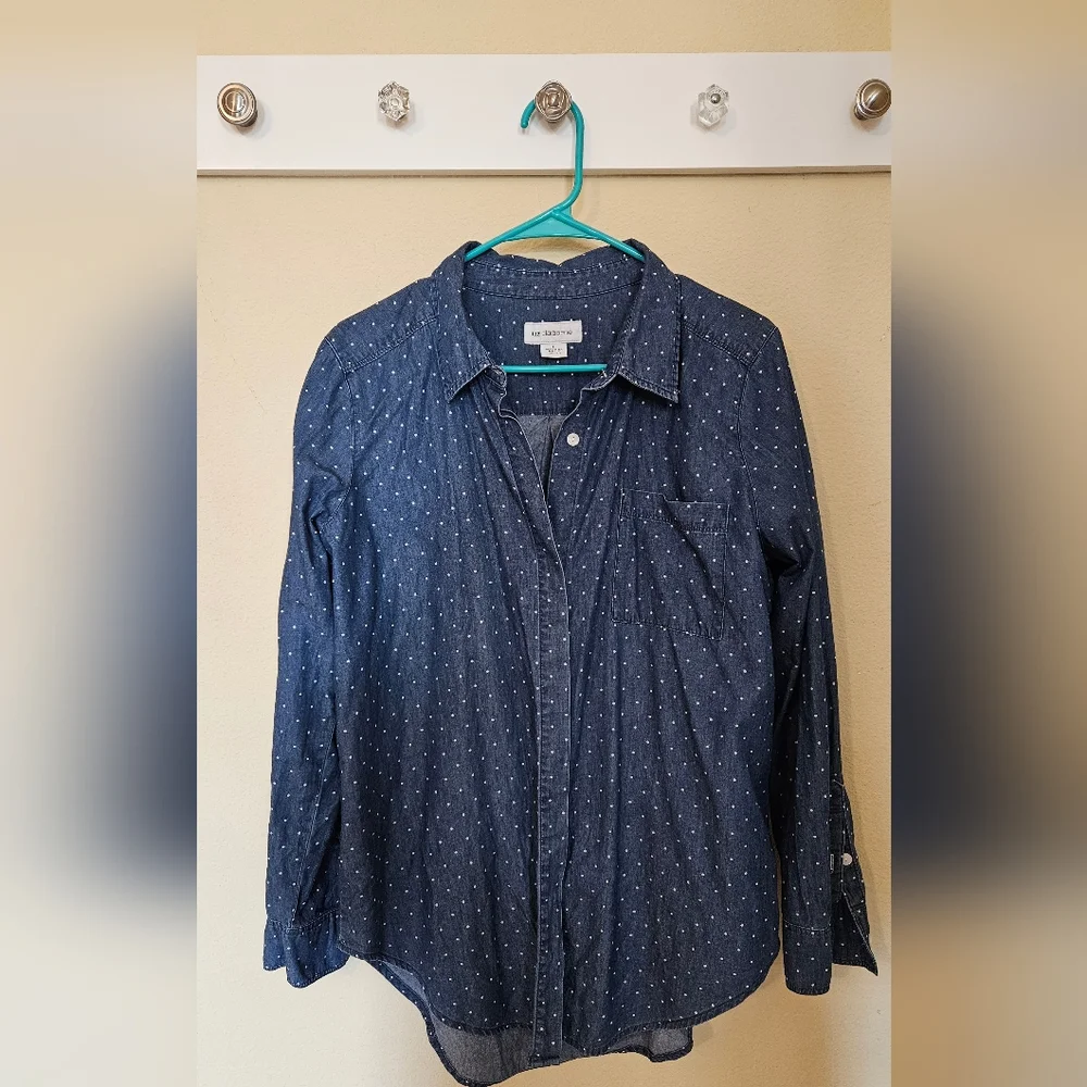 Liz Claiborne Womens Chamnray Polka Dot Shirt Size L - Picture 7 of 9